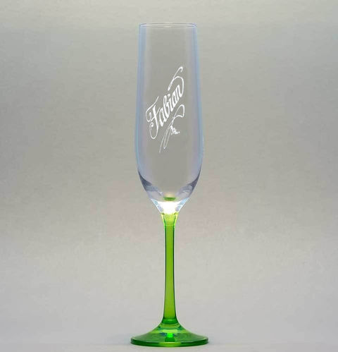 Sektglas grün mit Gravur