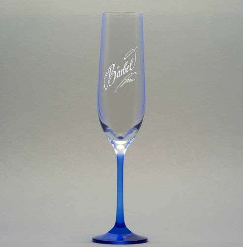 Sektglas blau mit Gravur