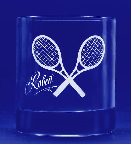 Graviertes Whiskyglas Paris mit Tennisschlägern