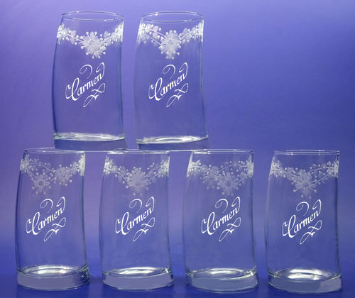 Gebogenes Longdrinkglas mit floralem Dekor im 6er Set